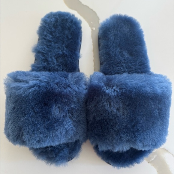 Blue Fuzzy Slippers - Picture 2 of 3